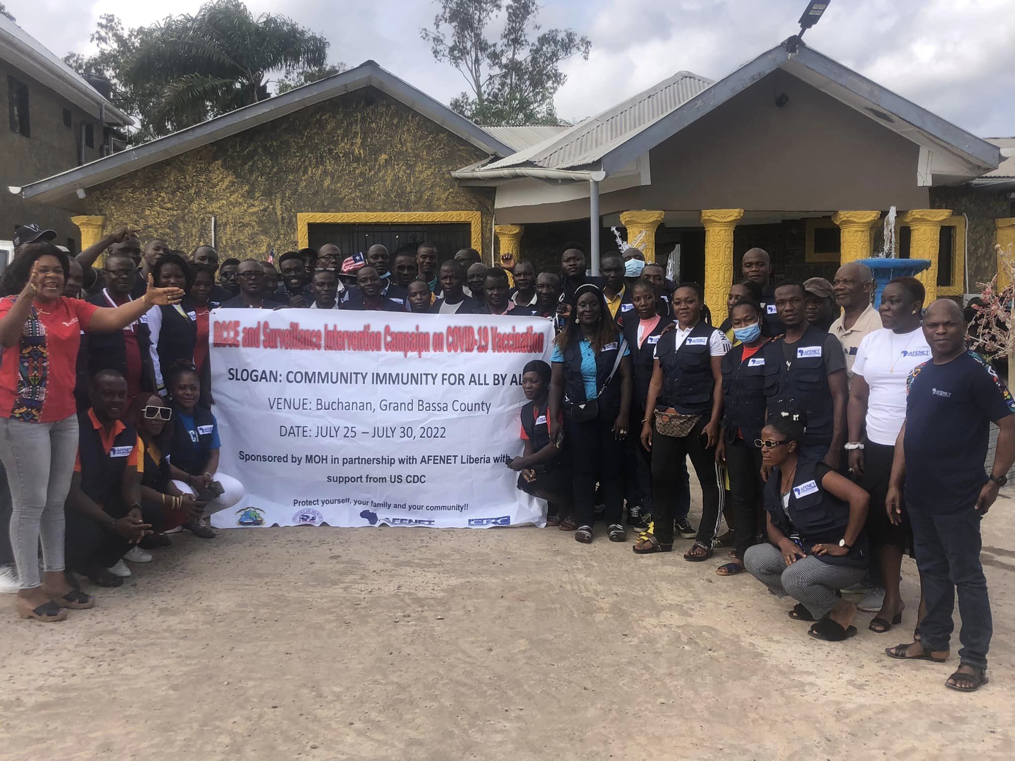 Group photo, Risk Communication and Community Engagement workshop in Buchanan City, Grand Bassa County, Liberia